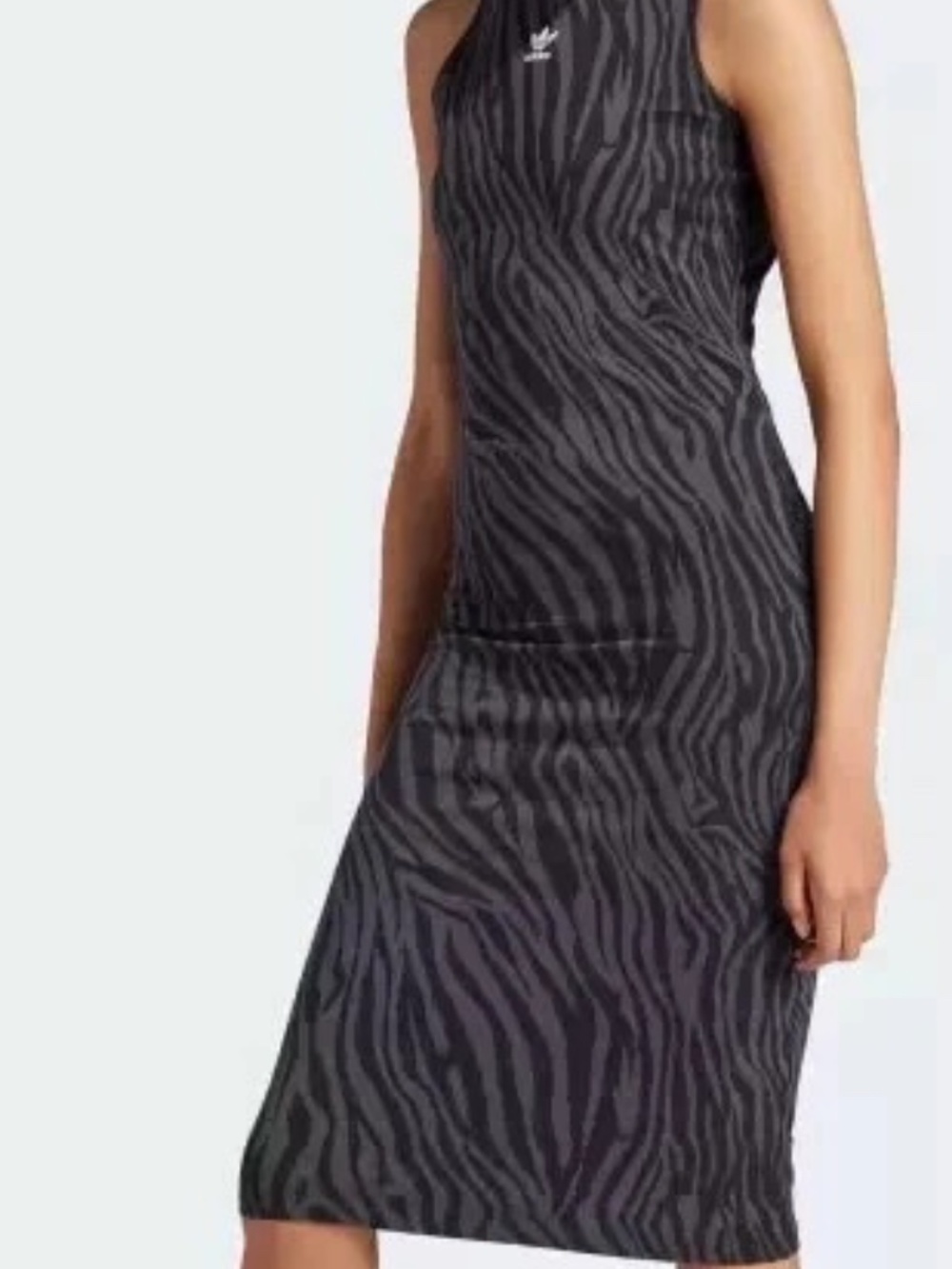 adidas Originals Sage Green V‑Neck Long Sleeve Maxi Dress with White Trim